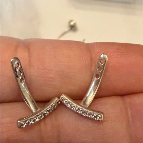 EUC Pandora Silver Earrings with Clear Stones - Picture 7 of 11